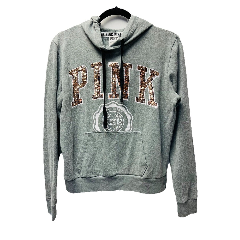 Victoria Secret Love Pink S Gray Sequin Pullover Hoodie